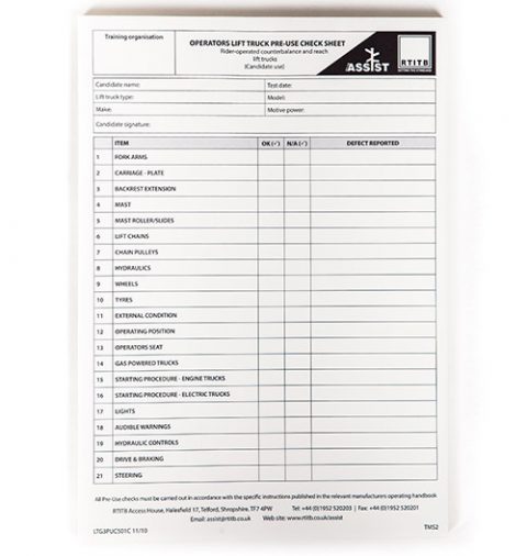 RTITB Test Marking Sheets For Pre Use Check Pre Use Inspection rtitb-test-marking-sheets-for-pre-use-check-pre-use-inspection
