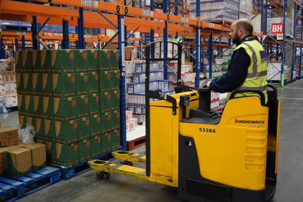 lift truck preparing to move pallets